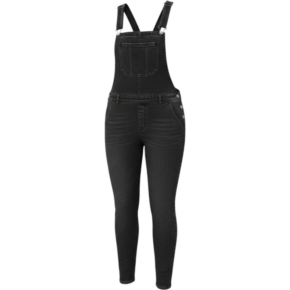 Forever 21  Black Denim Overalls‎ Frayed Hem Tapered Woman Size 30 Retro Boho